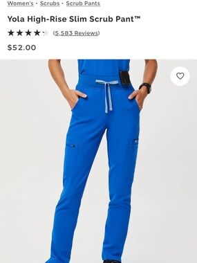 FIGS Yola High-Rise Slim Scrub Pant - Royal Blue NWT